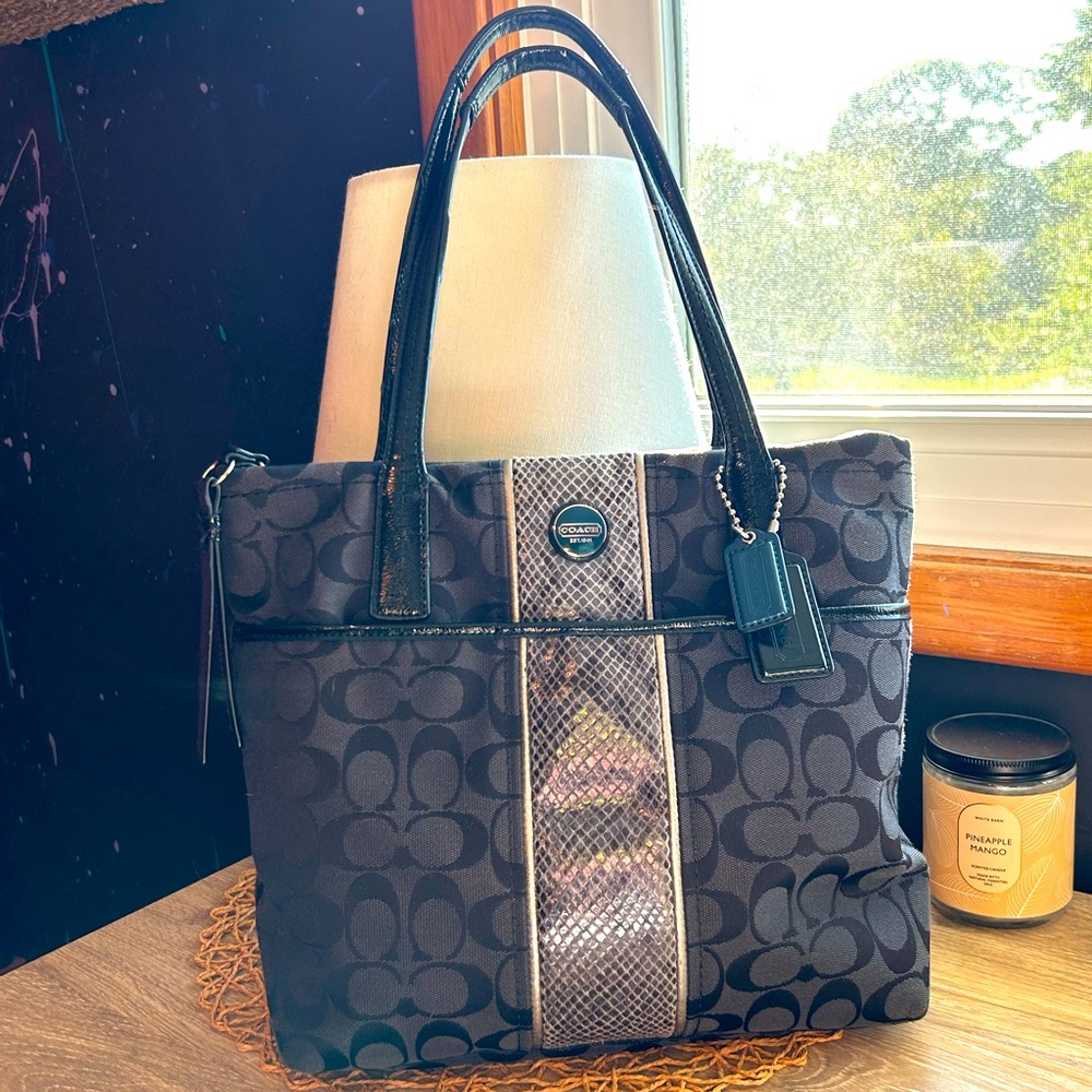 Coach Signature Stripe Python Tote
